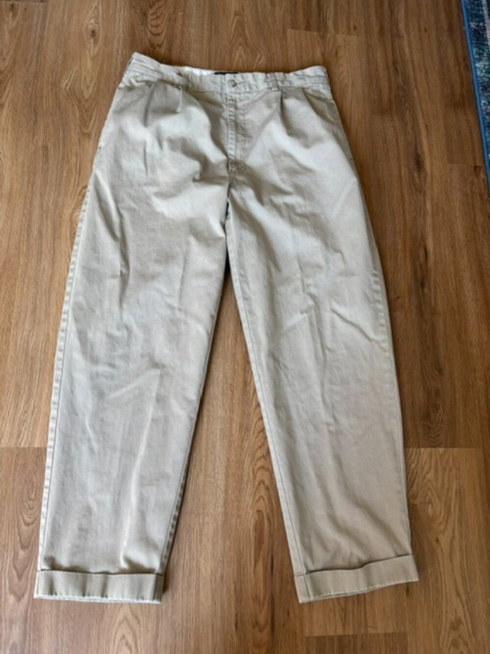 Polo Ralph Lauren Hammond Khaki Pleated Front Cuffed Hem Cotton Chinos 36x30